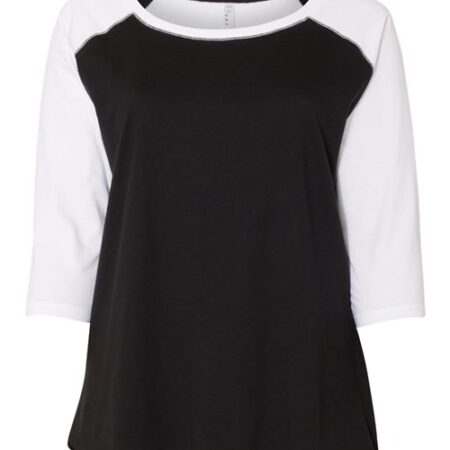 Women's Curvy Collection Baseball Three-Quarter Sleeve Tee