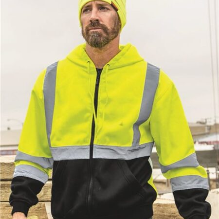 Unisex Hi-Vis Full-Zip Hooded Sweatshirt