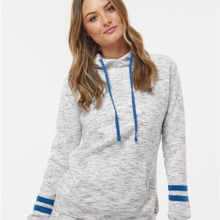 Women’s Mélange Fleece Striped-Sleeve Hooded Sweatshirt