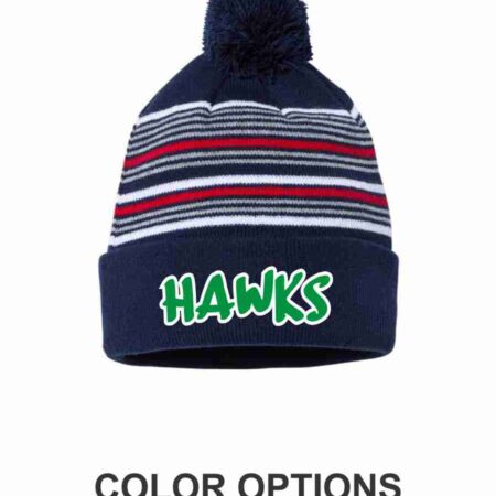 PVESP60 12" Striped Pom-Pom Cuffed Beanie